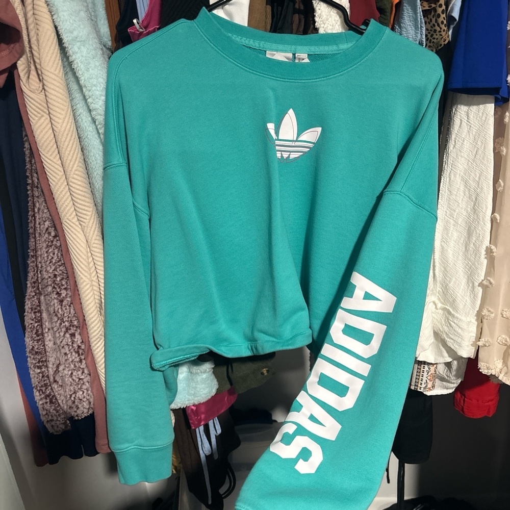 Adidas Turquoise Cropped Sweatshirt with White Logo